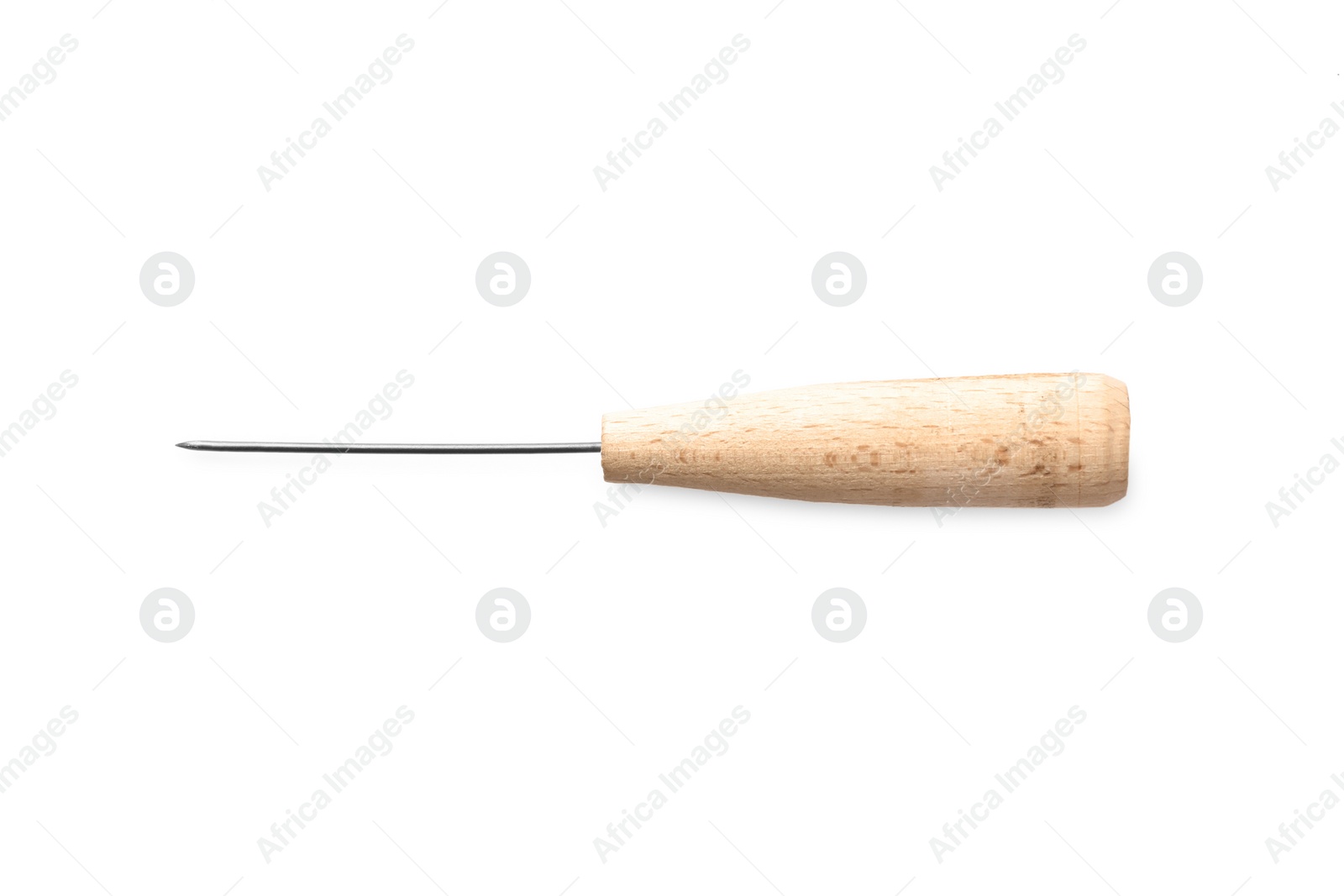 Photo of Stitching awl for leather working isolated on white, top view
