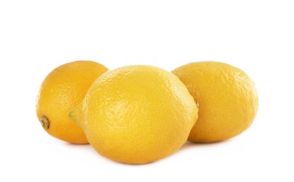 Photo of Whole fresh ripe lemons on white background