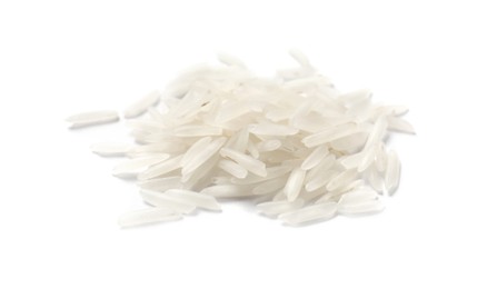 Photo of Pile of raw basmati rice isolated on white