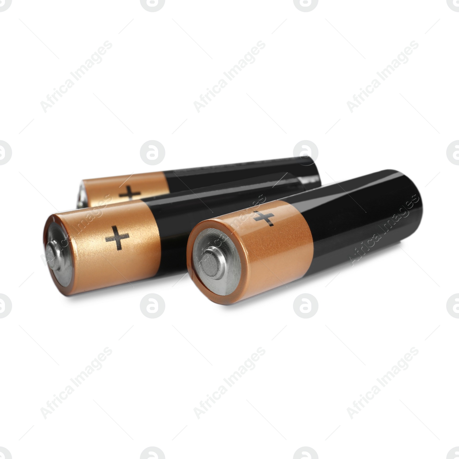 Image of New AA batteries on white background. Dry cell