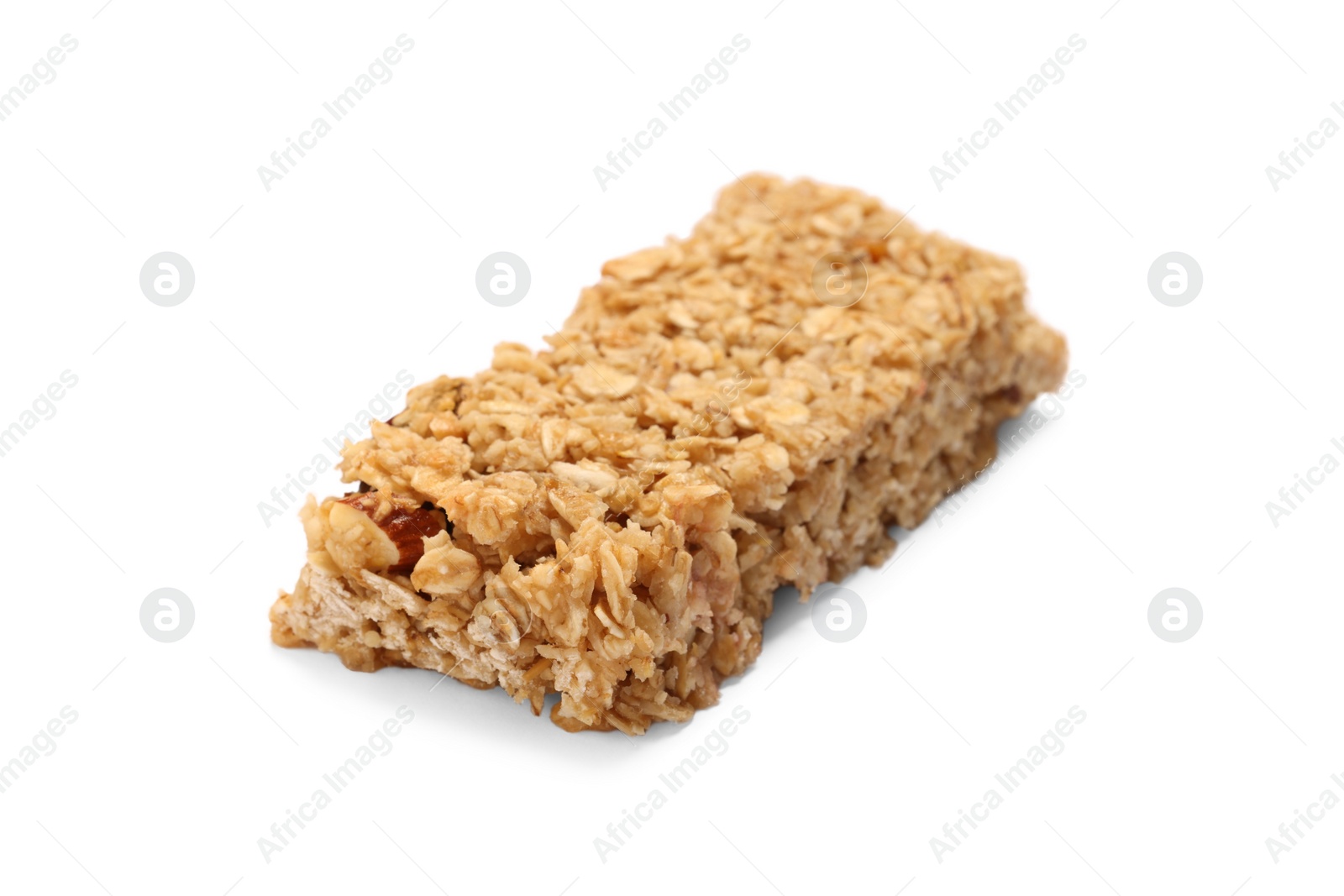 Photo of One tasty granola bar isolated on white