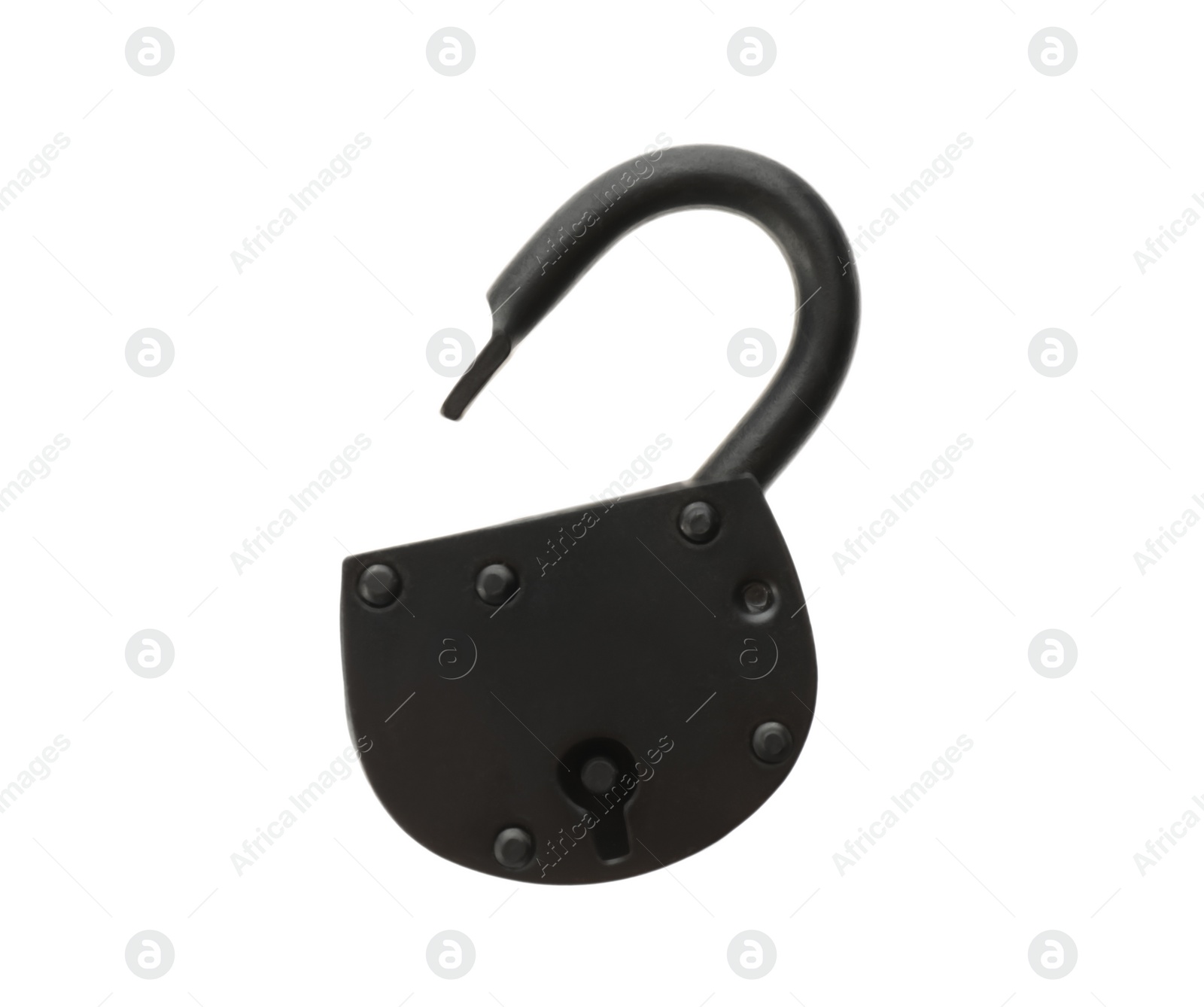 Photo of Vintage padlock isolated on white. Safety and protection