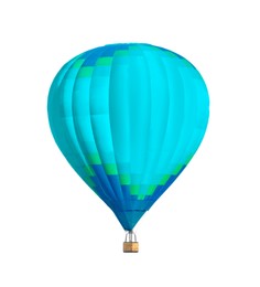 Image of Bright hot-air balloon with wicker basket on white background