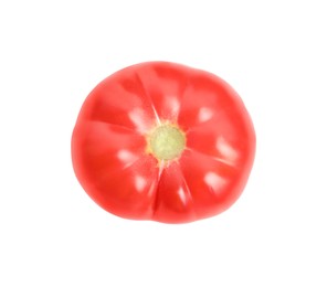 Whole ripe red tomato isolated on white, top view