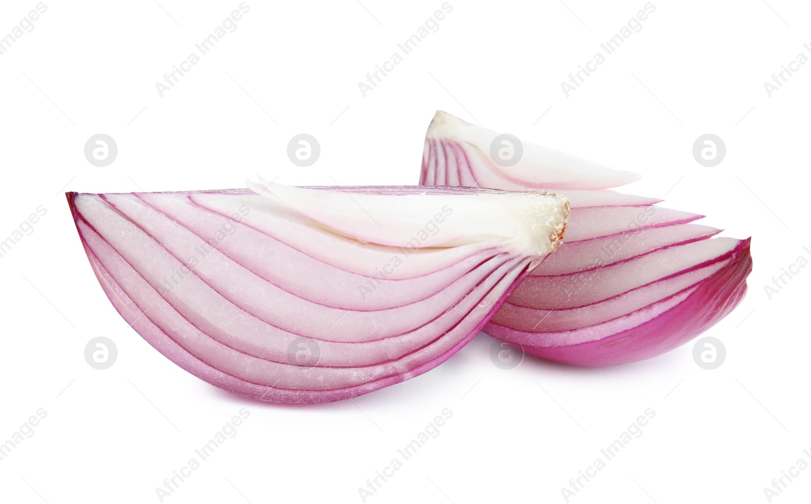 Photo of Fresh cut red onion on white background