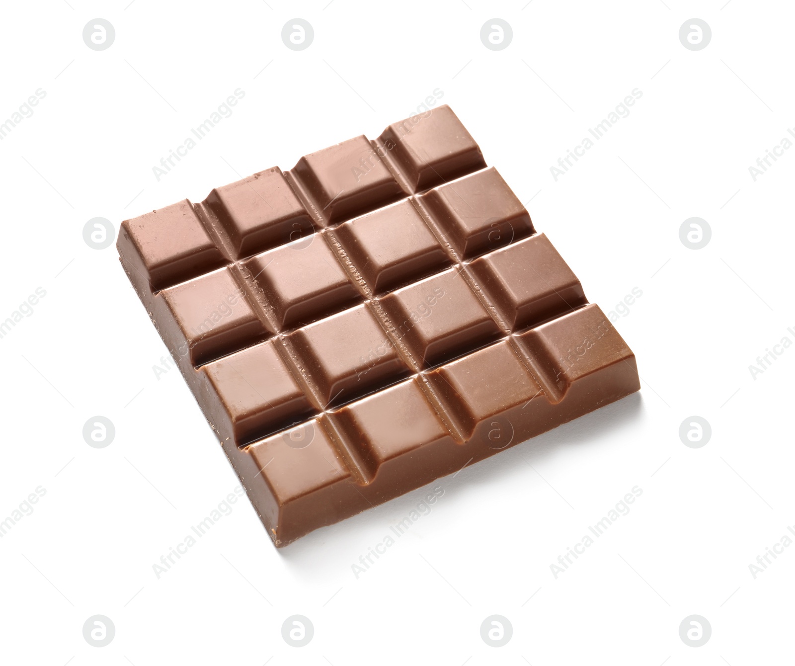 Photo of Tasty milk chocolate bar on white background