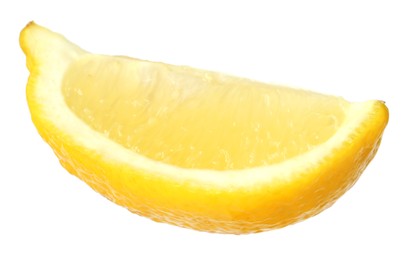 Photo of Citrus fruit. Slice of fresh ripe lemon isolated on white