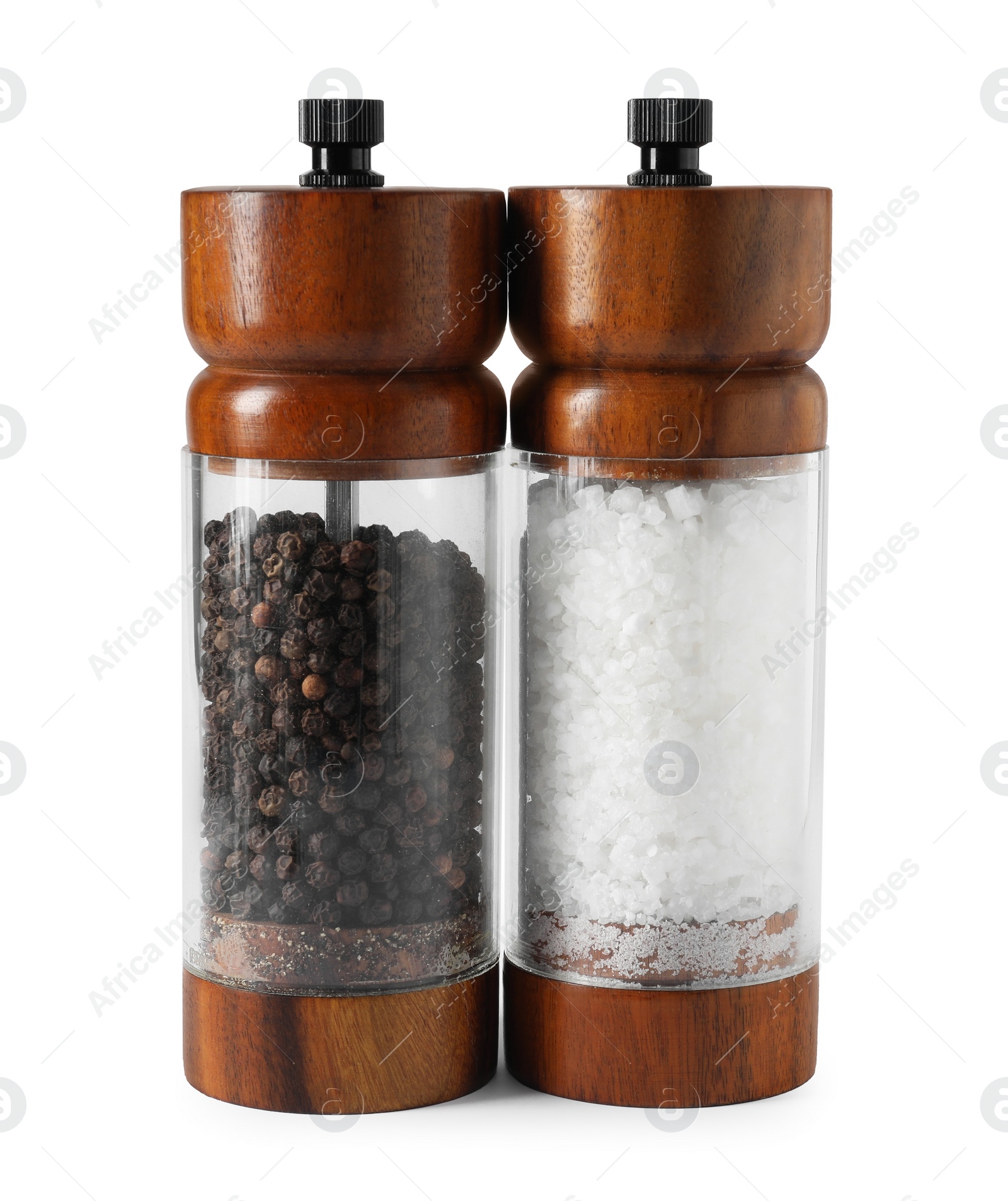 Photo of Salt and pepper shakers isolated on white