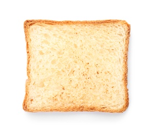 Toasted bread on white background, top view