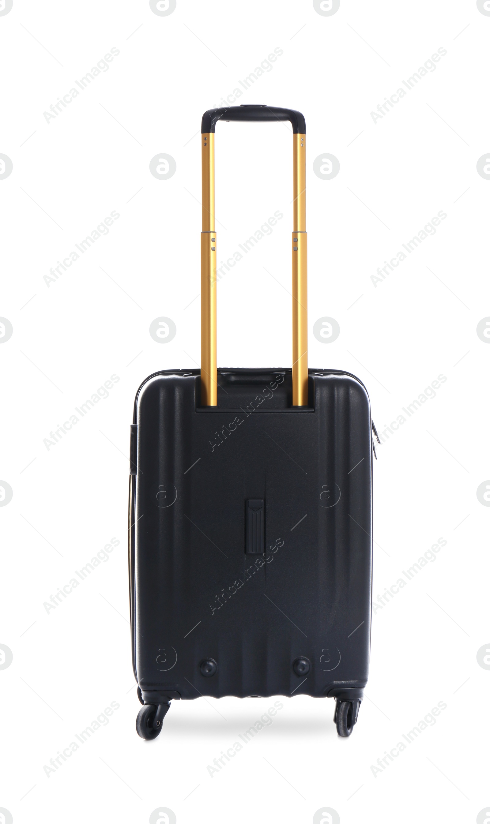 Photo of Black suitcase for travelling on white background