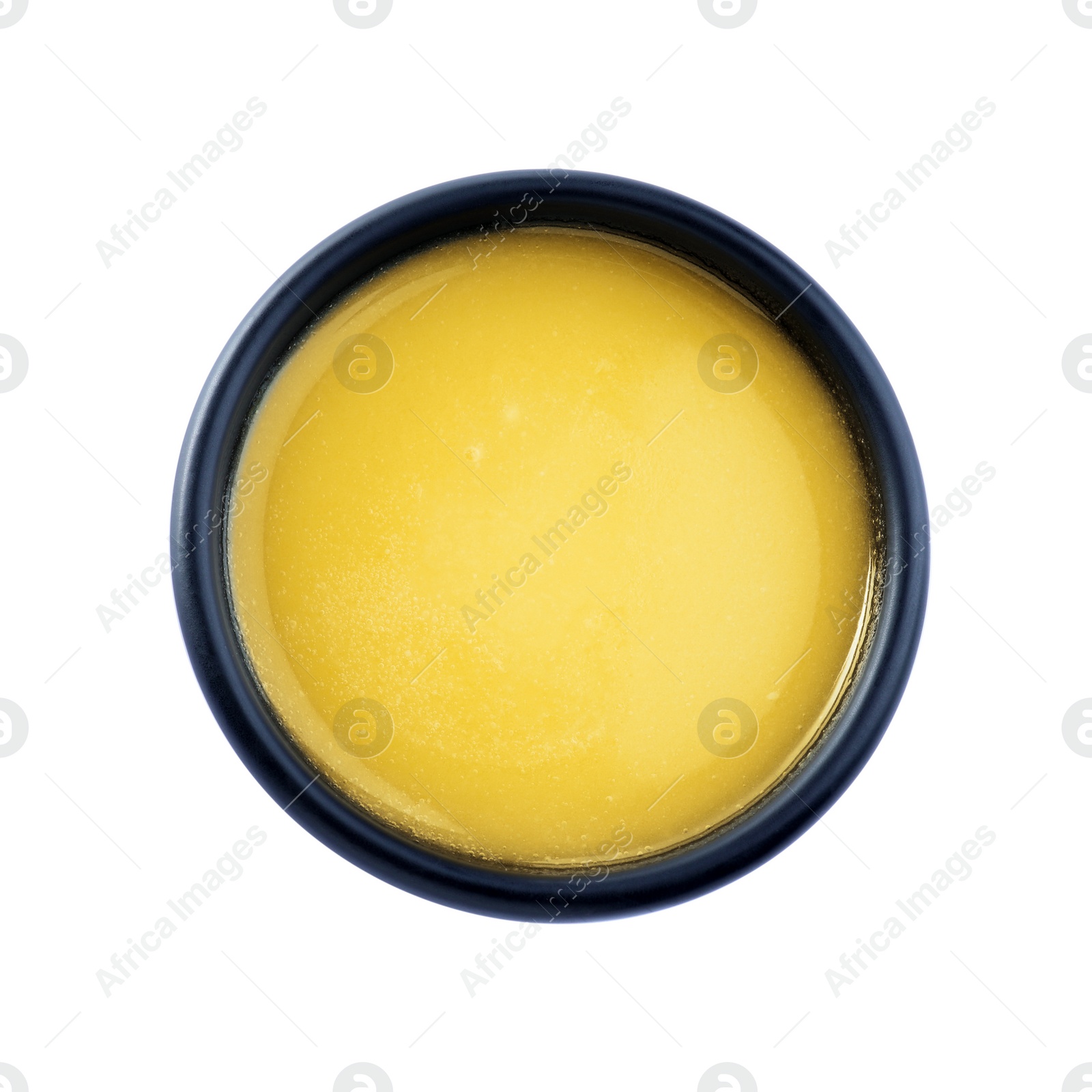 Photo of Bowl of Ghee butter isolated on white, top view