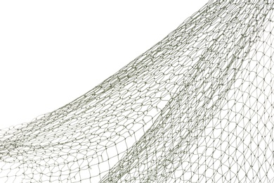 Photo of Fishing net on white background, closeup view