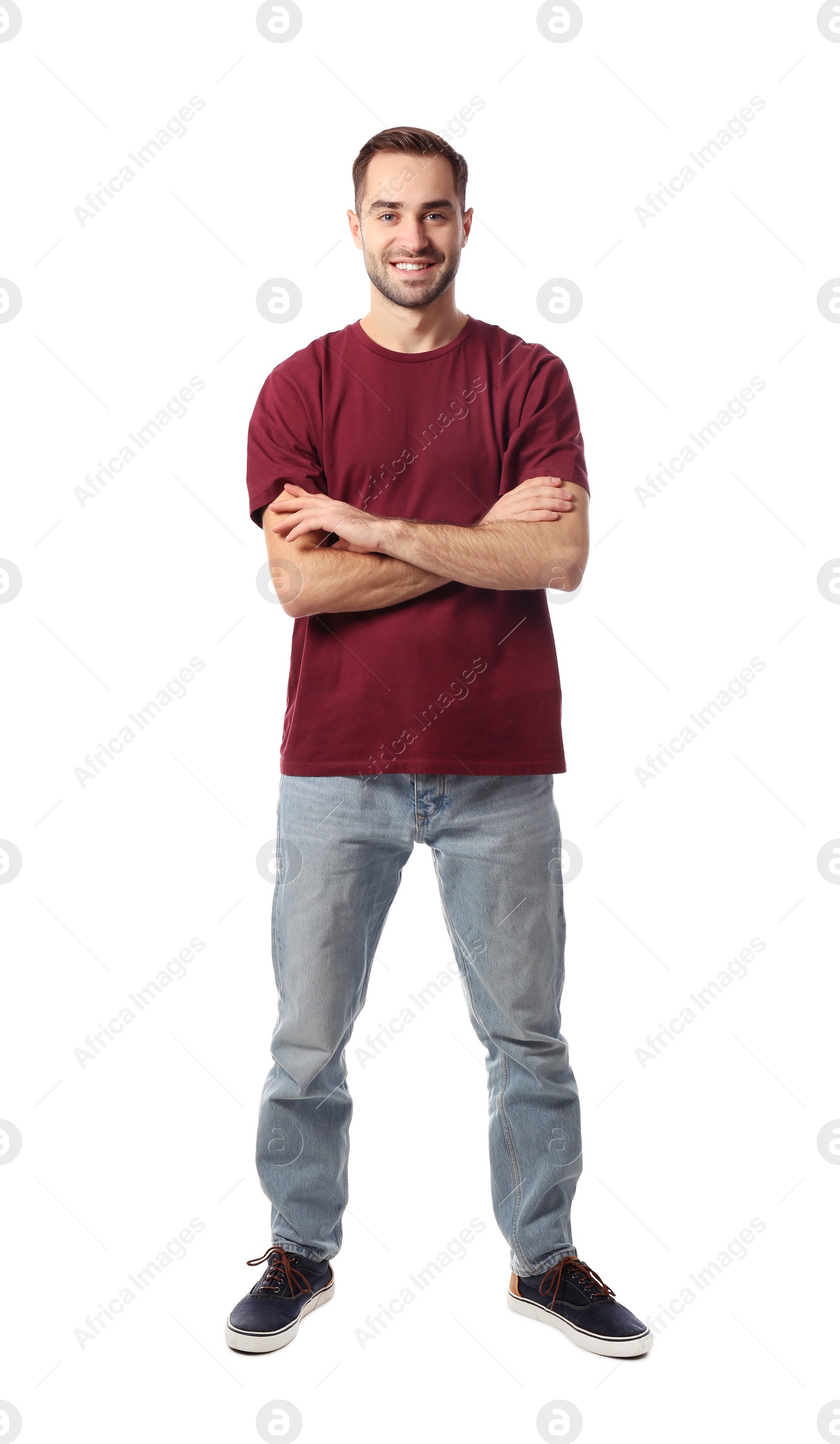 Photo of Full length portrait of handsome man posing on white background