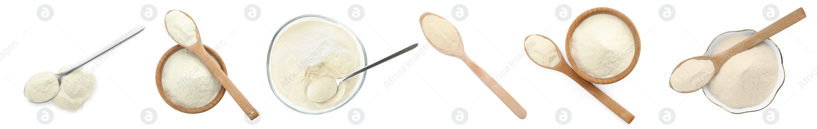 Image of Set with agar-agar powder isolated on white, top view