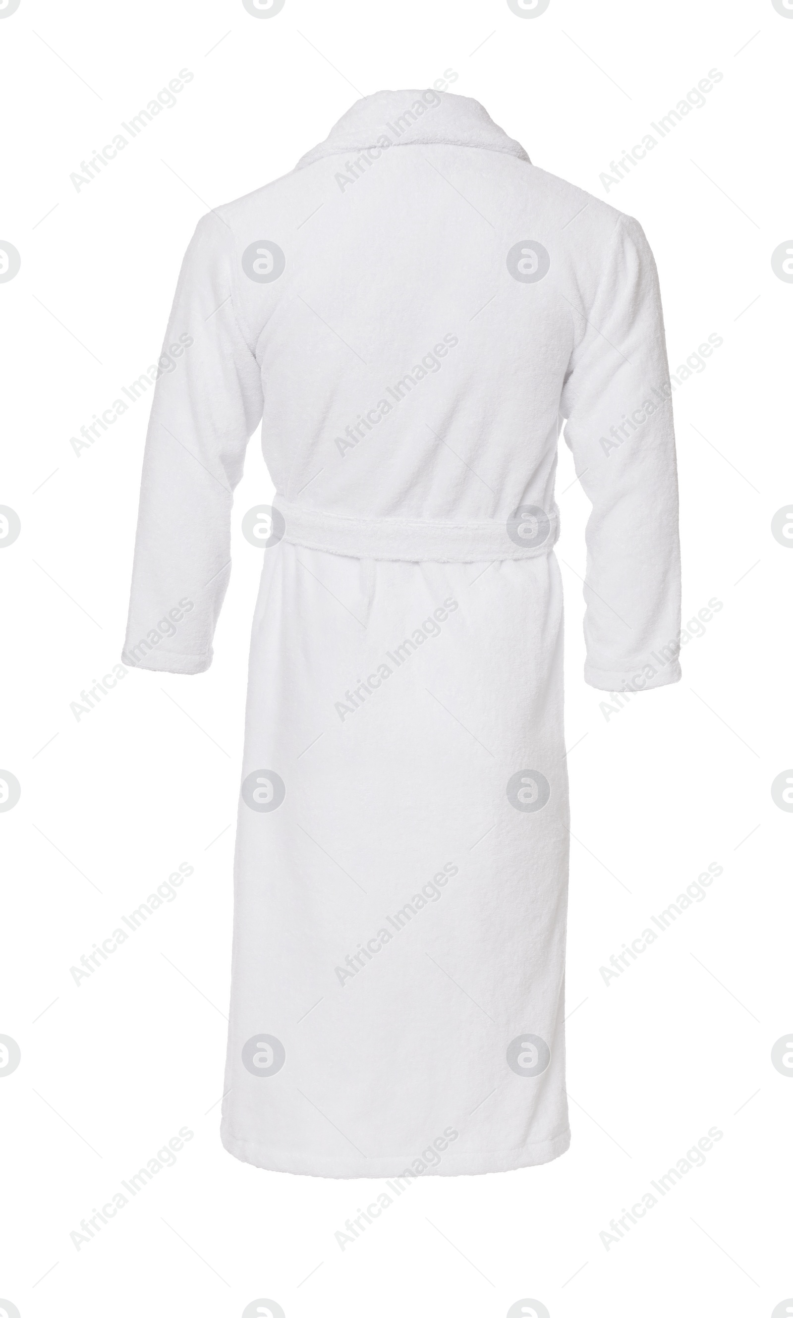 Image of Soft clean terry bathrobe isolated on white, back view