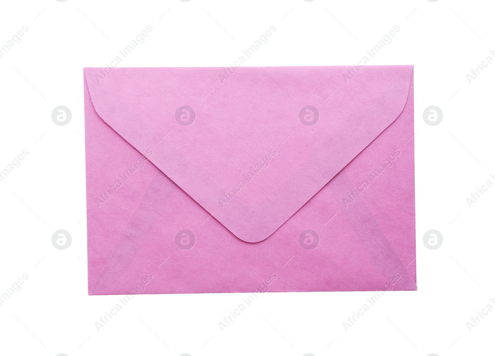 Photo of Pink paper envelope isolated on white. Mail service