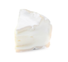 Photo of Piece of tasty brie cheese isolated on white