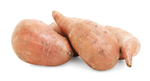 Tasty fresh sweet potatoes on white background