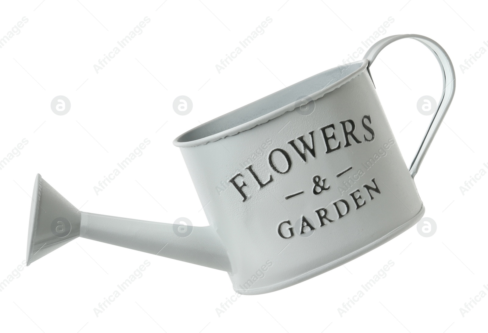 Photo of Beautiful metal watering can isolated on white