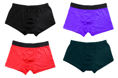 Image of Set of men's underwear on white background