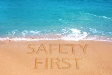 Image of Safety first. Picturesque view of beautiful sandy beach on sunny day