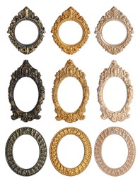 Set of different vintage frames on white background