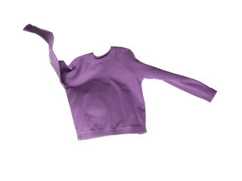 Photo of Violet sweatshirt isolated on white. Stylish clothes