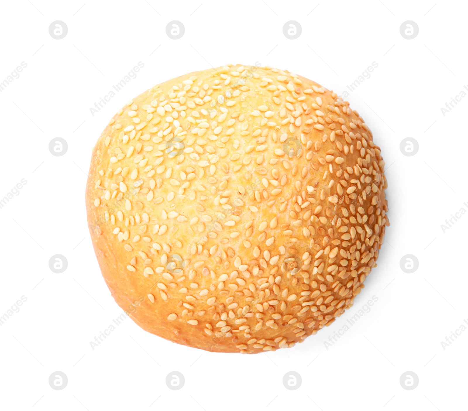 Photo of Half of fresh burger bun isolated on white, top view