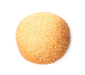 Photo of Half of fresh burger bun isolated on white, top view