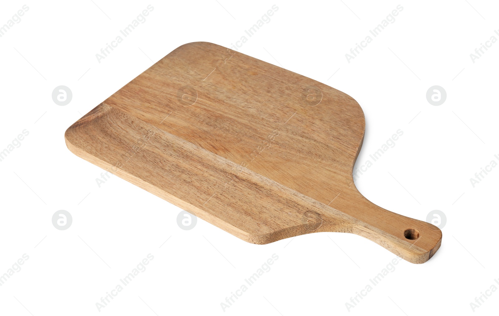 Photo of One wooden cutting board isolated on white