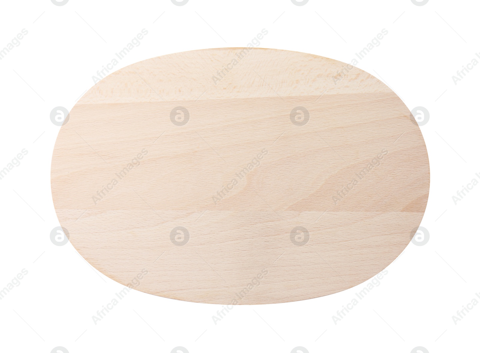 Photo of One wooden cutting board isolated on white, top view