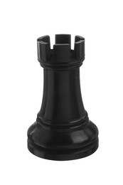 Photo of Black wooden chess rook isolated on white