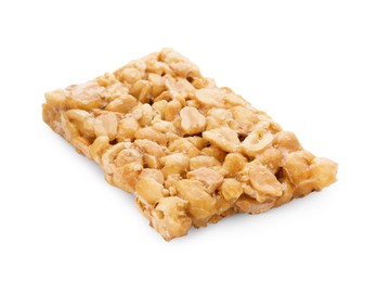 Photo of Piece of tasty peanut bar (kozinaki) isolated on white