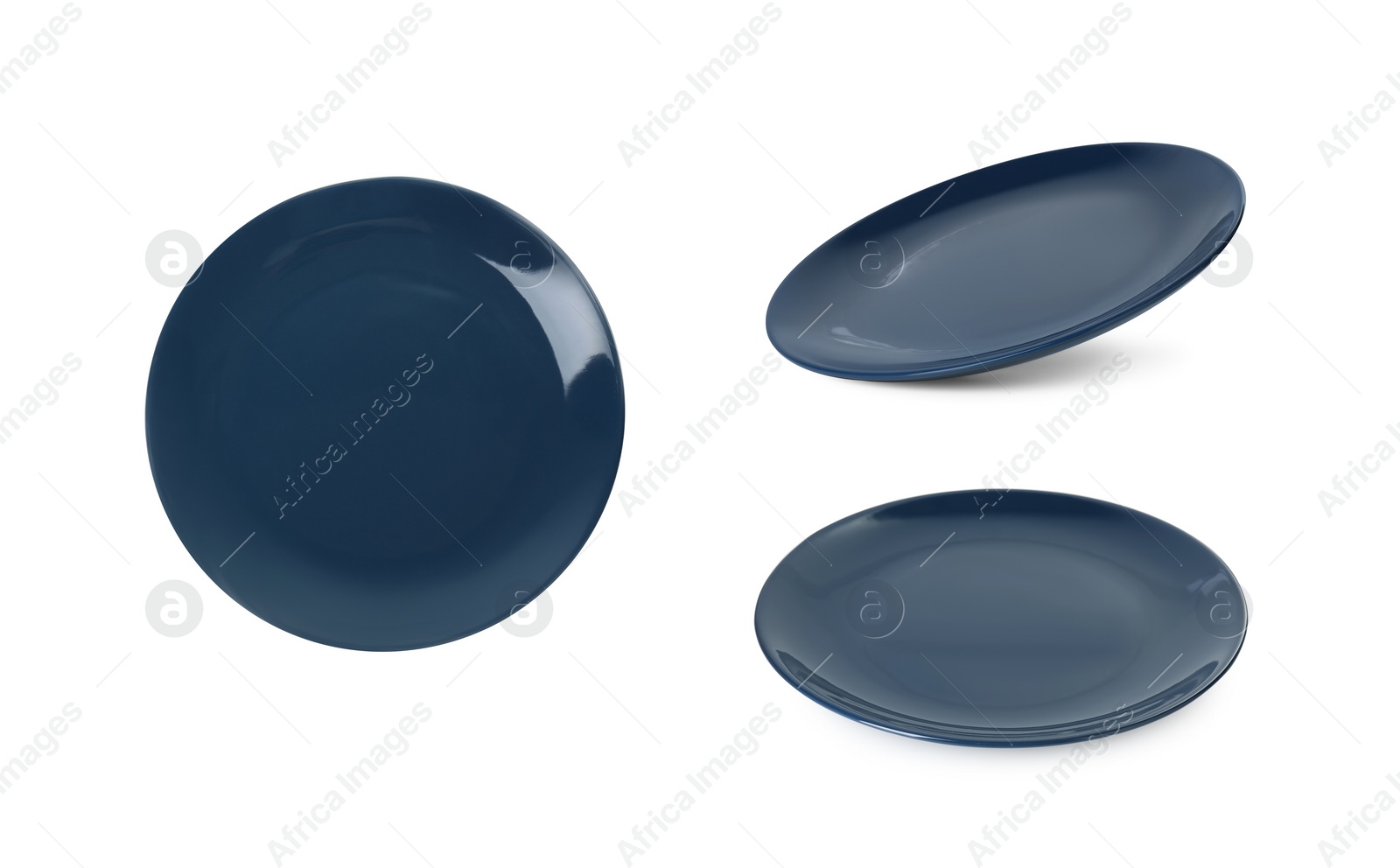 Image of Empty ceramic plate isolated on white, set with different views