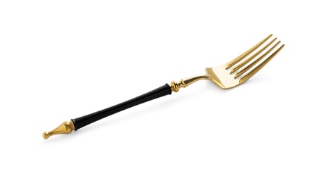 One shiny golden fork isolated on white