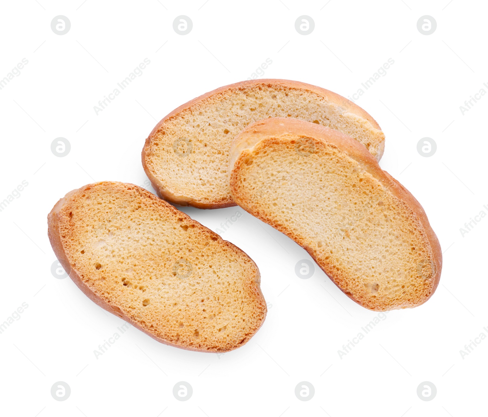 Photo of Hard chuck crackers on white background, top view