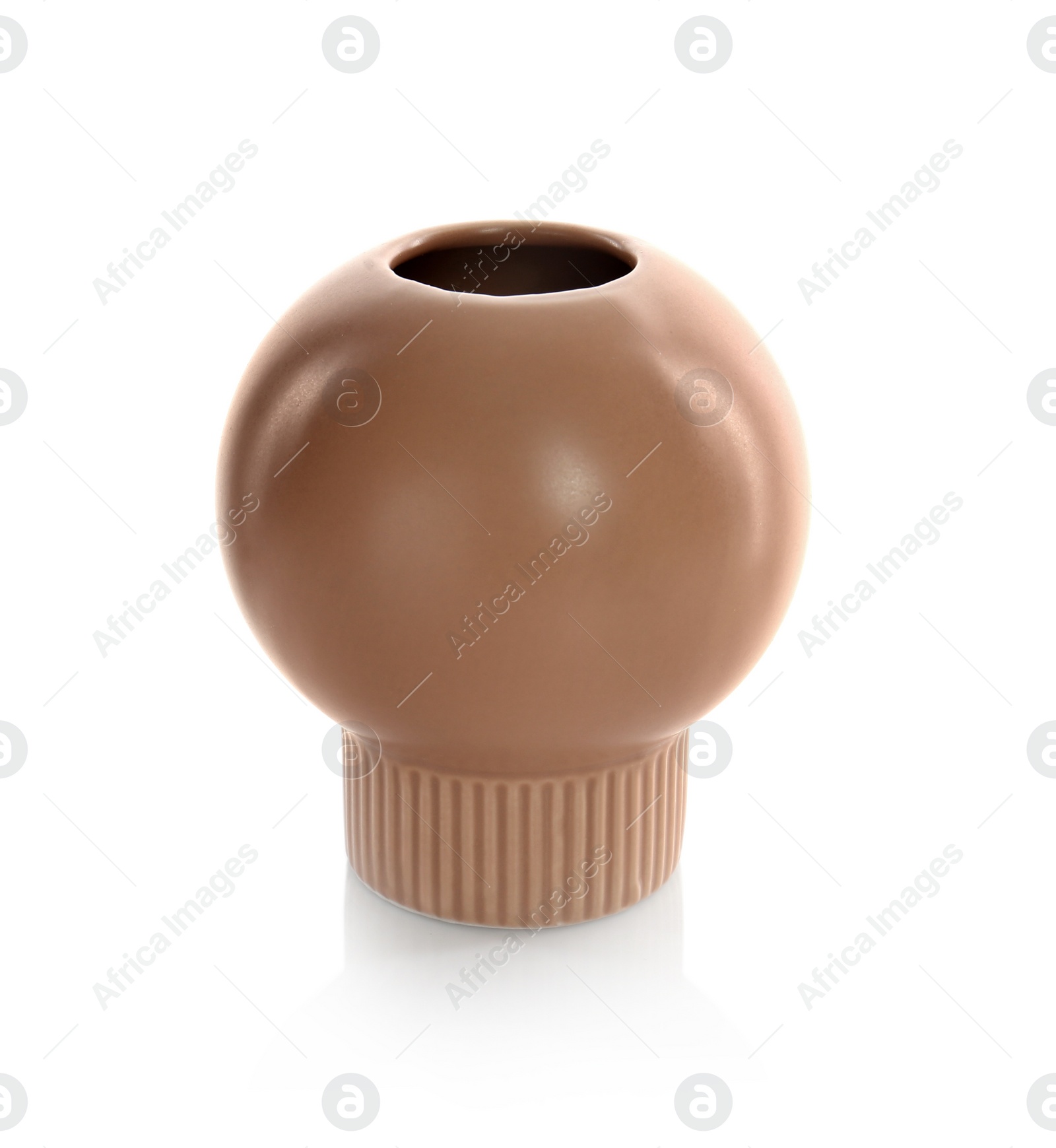 Photo of Stylish empty brown ceramic vase isolated on white