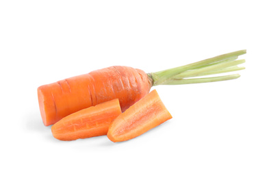 Photo of Cut fresh ripe carrot isolated on white