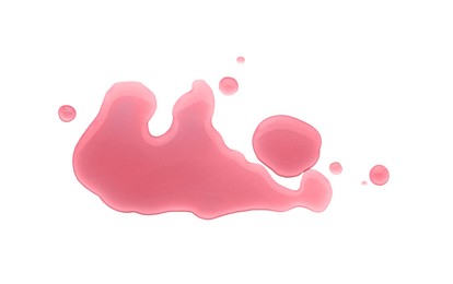 Puddle of red liquid on white background, top view