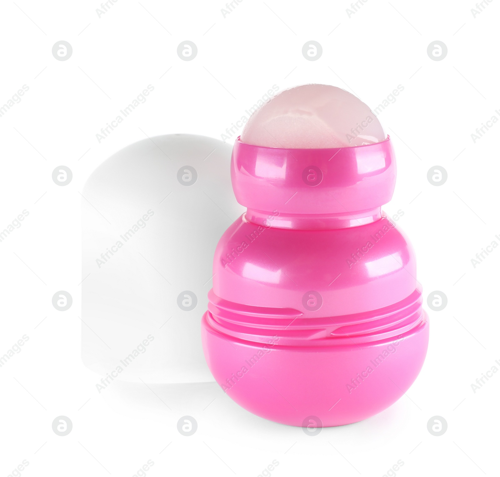 Photo of Open plastic deodorant container on white background