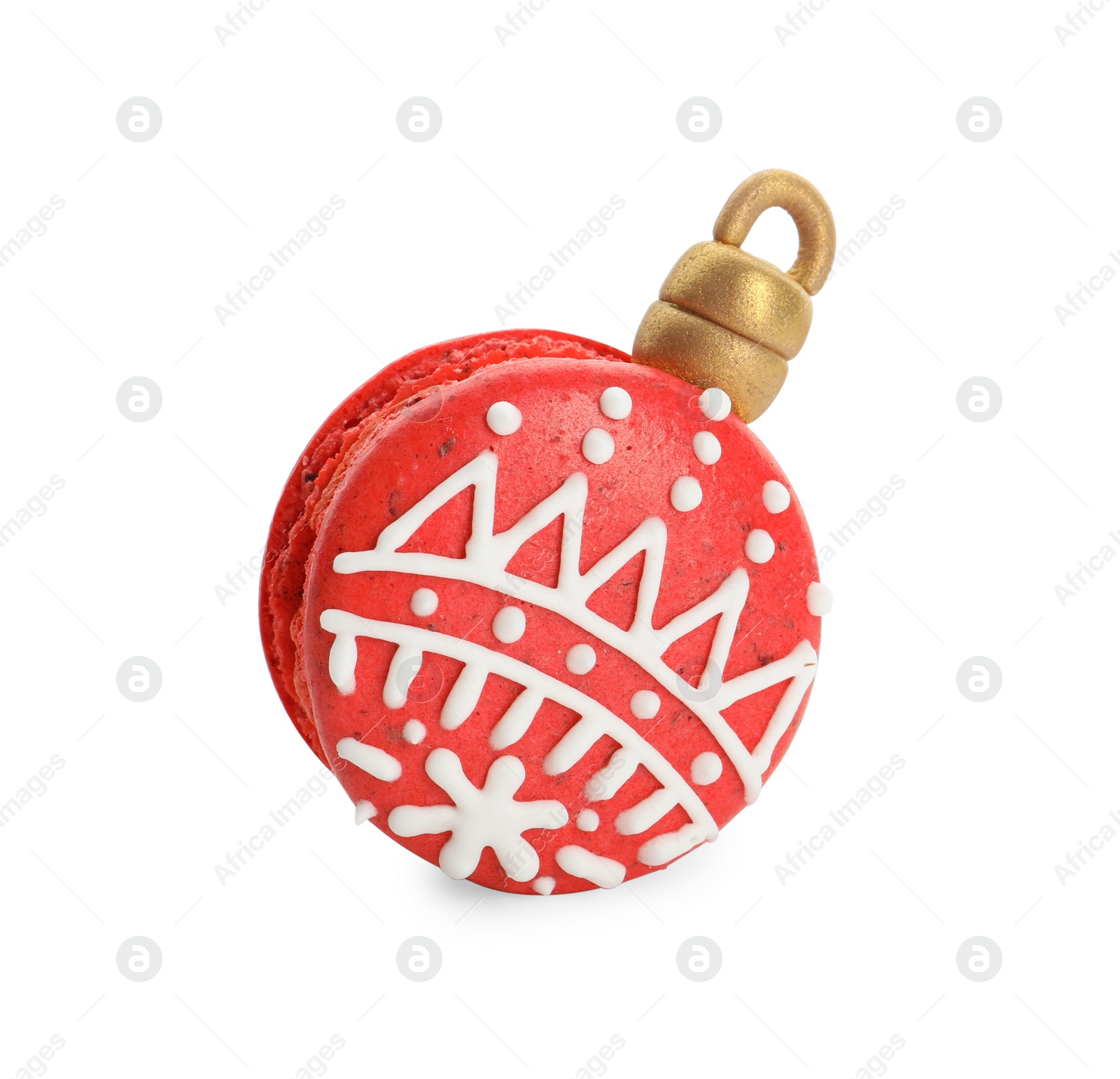 Photo of Beautifully decorated Christmas macaron isolated on white