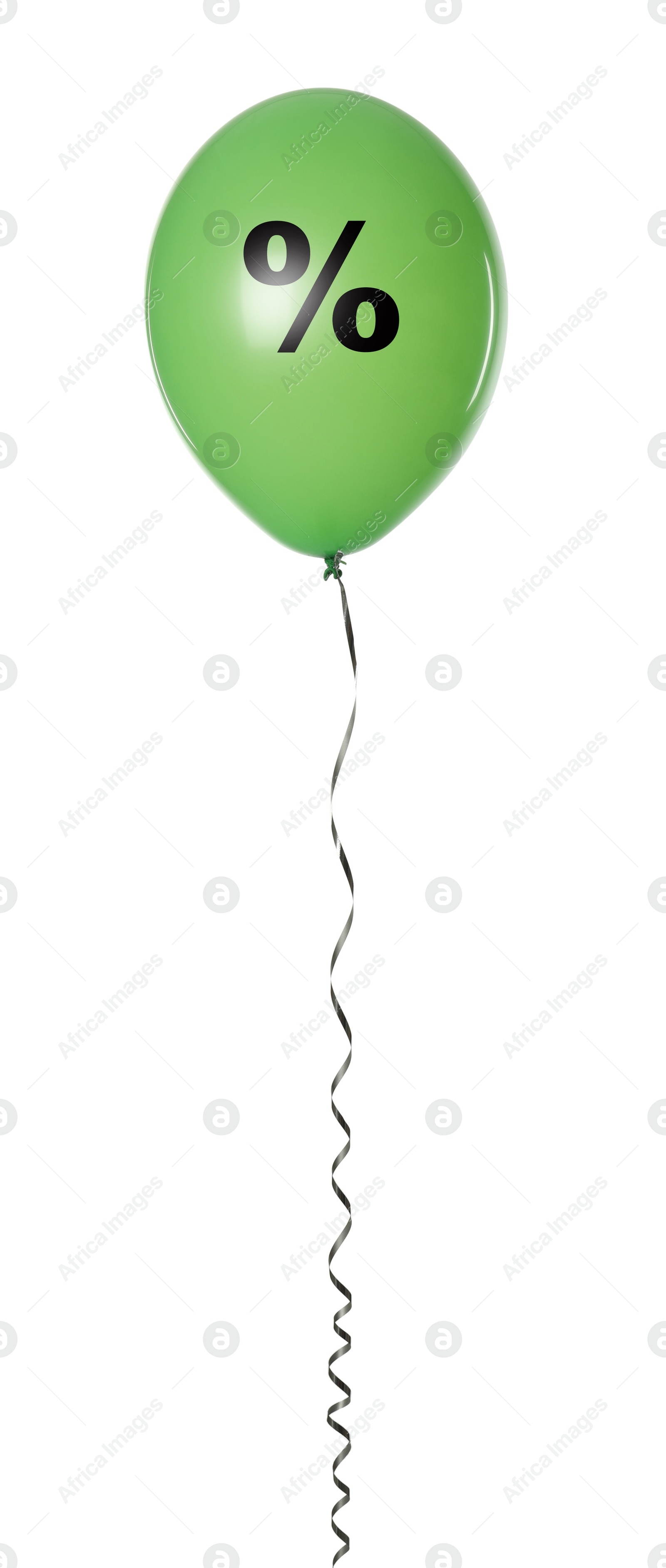 Image of Discount offer. Green balloon with percent sign on white background