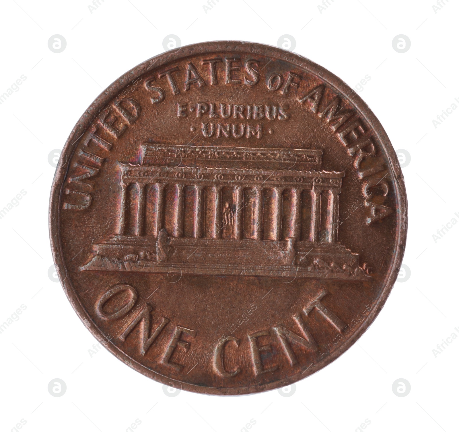 Photo of American coin isolated on white, top view