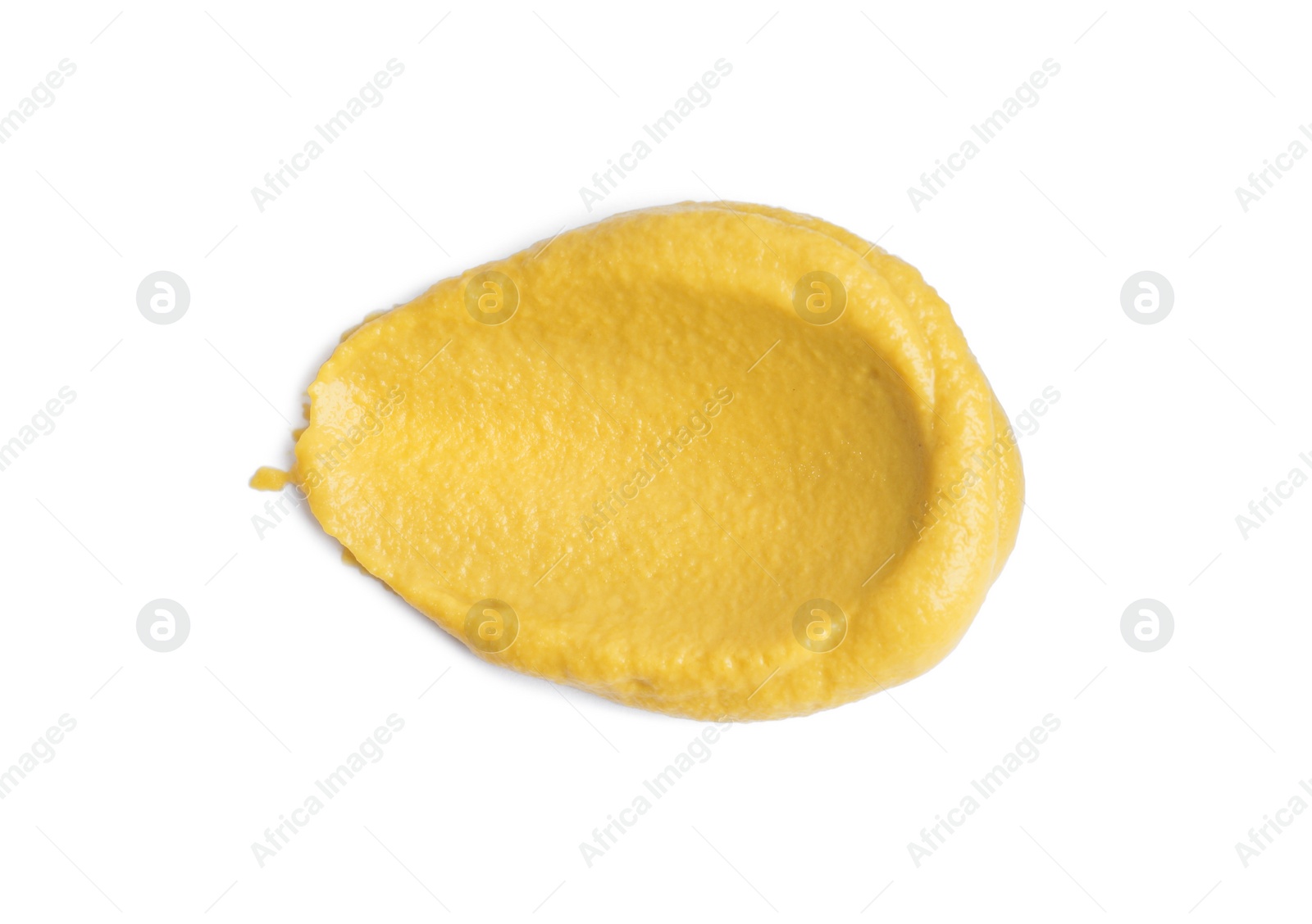 Photo of Tasty mustard isolated on white, top view. Spicy sauce