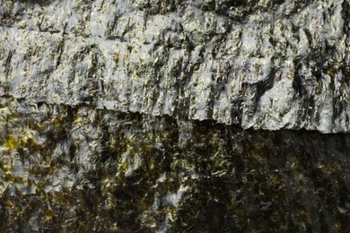 Photo of Dry nori sheets as background, top view
