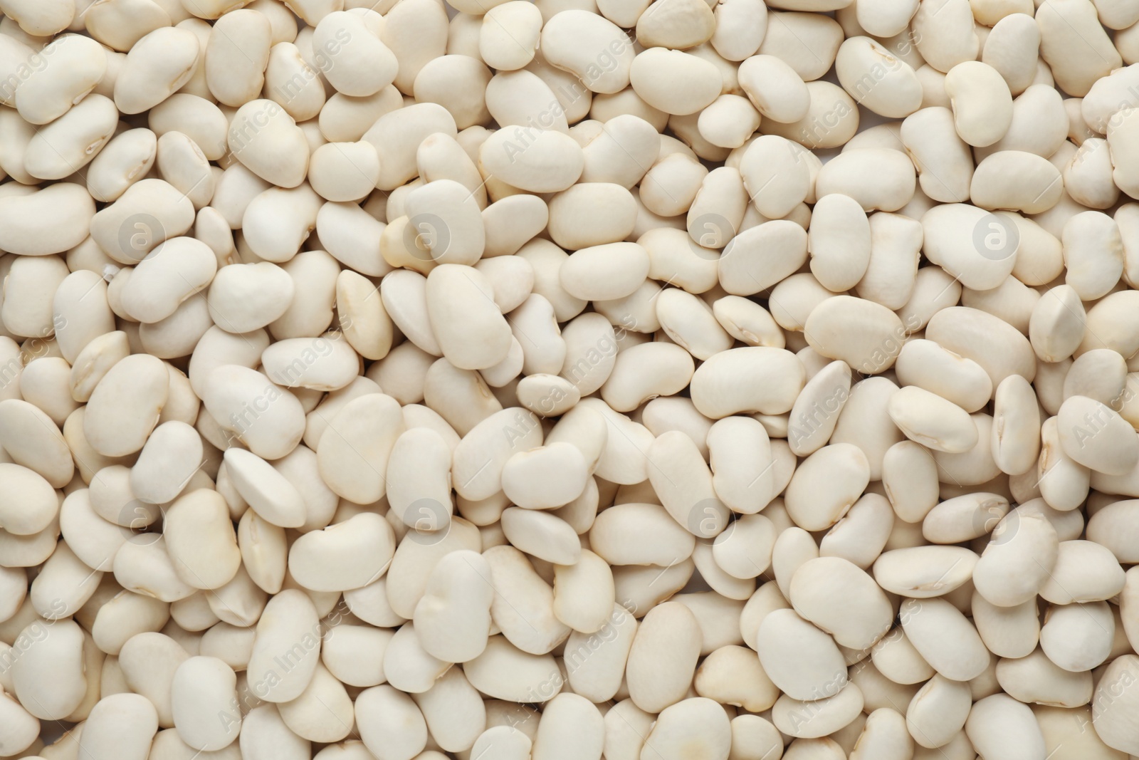 Photo of Pile of uncooked white beans as background, top view