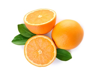 Photo of Fresh oranges on white background. Healthy fruits