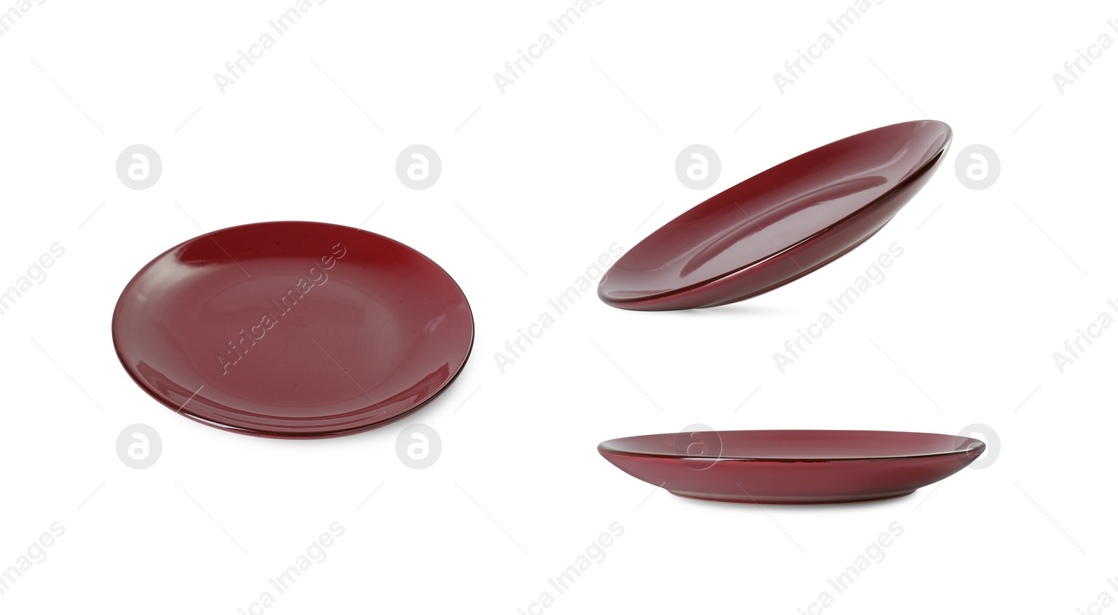 Image of Empty ceramic plate isolated on white, set with different views