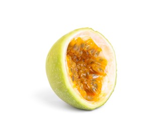 Half of delicious yellow passion fruit isolated on white