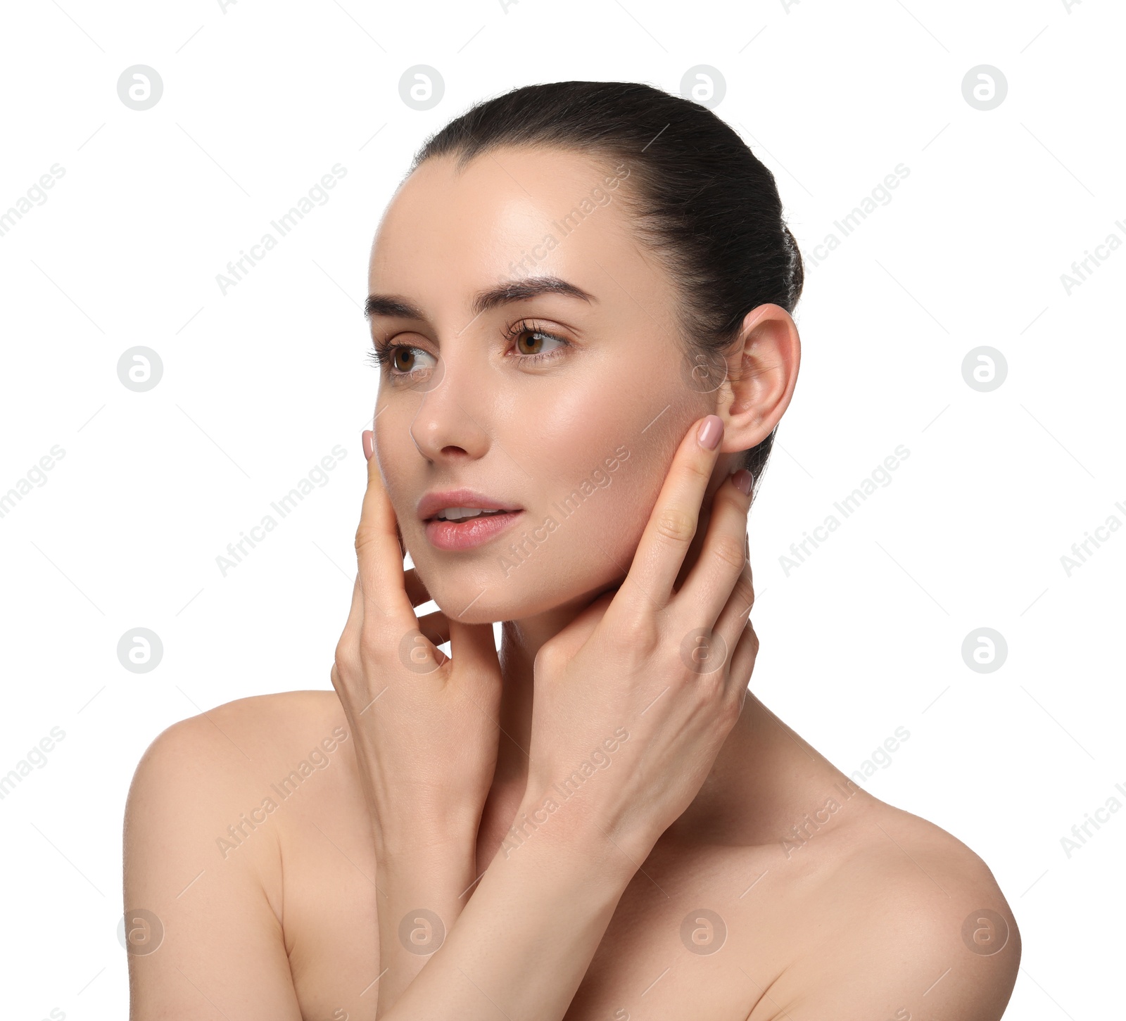 Photo of Portrait of beautiful young woman on white background